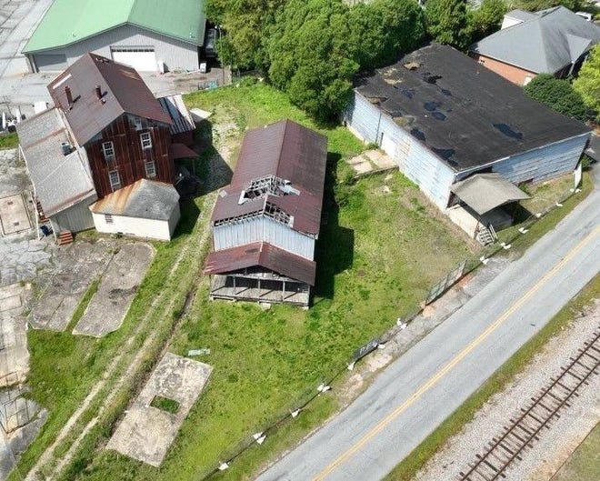 A drone image prior to the renovation of the Fountain Inn Mill.